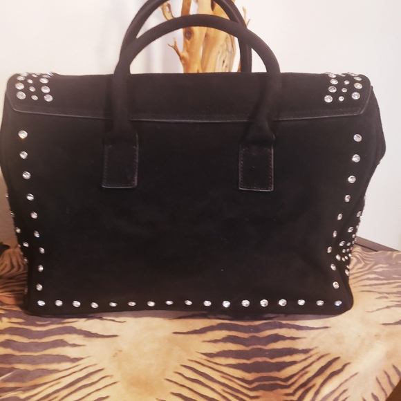 CHARM & LUCK Blk Suede w/Cry. Heart Satchel Vintage NWOT - Picture 5 of 12